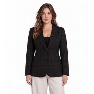 Laura Gayle Plaid Blazer Women's Size 16 Black Windowpane Wool Blend Jacket Fall